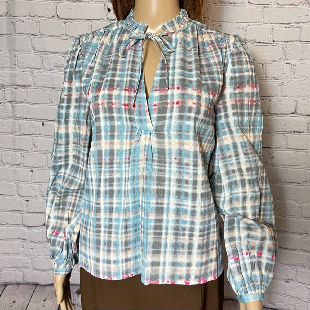 NWT New $198 Joie Jindrah Gathered Printed Cotton Blouse Size S - Picture 9 of 15